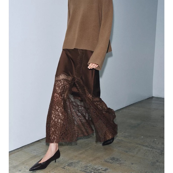 🔥LAST ONE LEFT! 🔥 ZARA NWT STUNNING Satin Effect Lace Skirt ZW Collection VIRAL - Picture 11 of 15